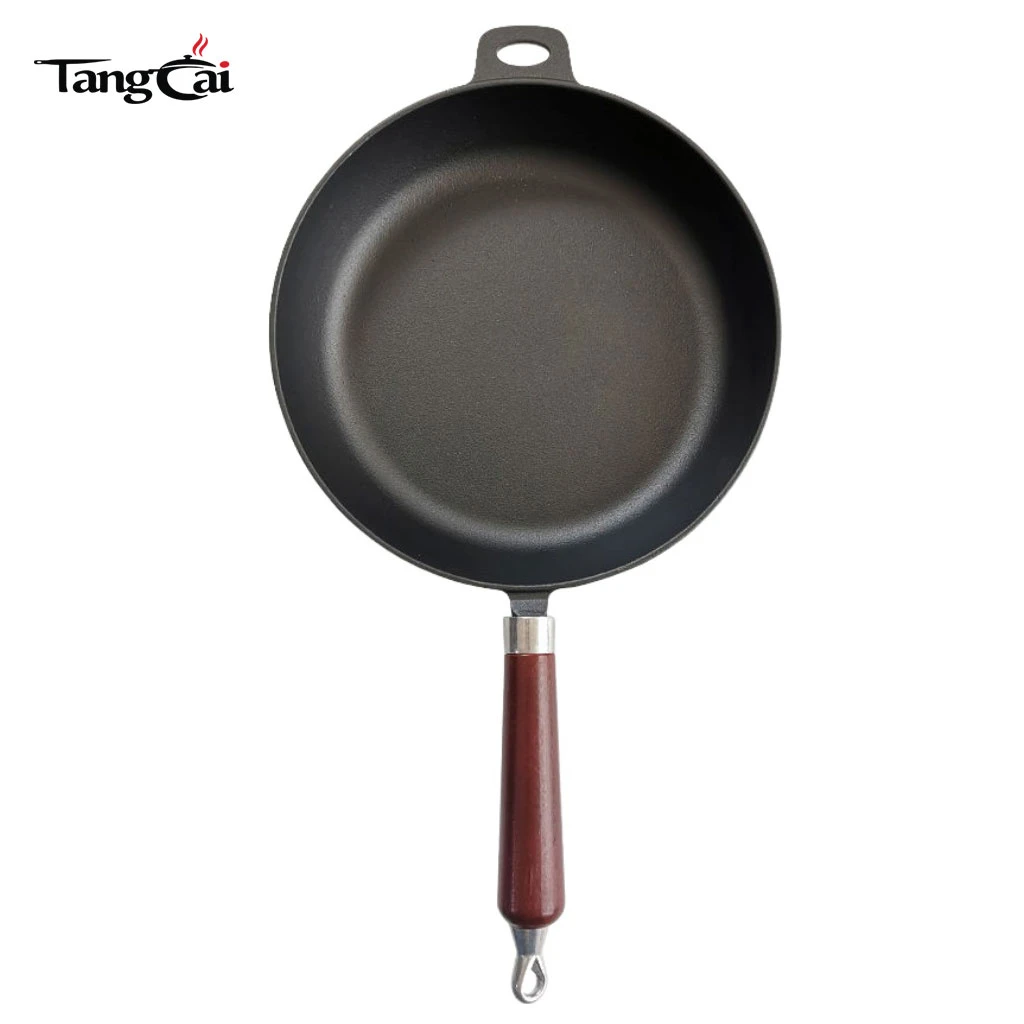 Factory Wholesale Camping Fry Pan Detachable Handle Non-Stick Cast Iron Skillet Set With Wooden Handle
