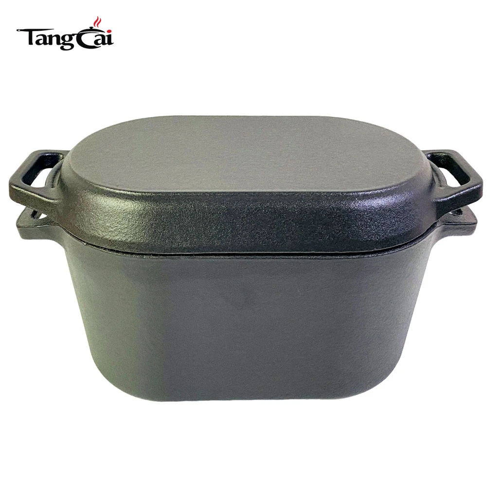 2in1 PreSeasoned Cast Iron Dutch Oven with Skillet Lid Loop Handles Heavy Bake Pan for Bread Baking Frying Camping BBQ Grilling