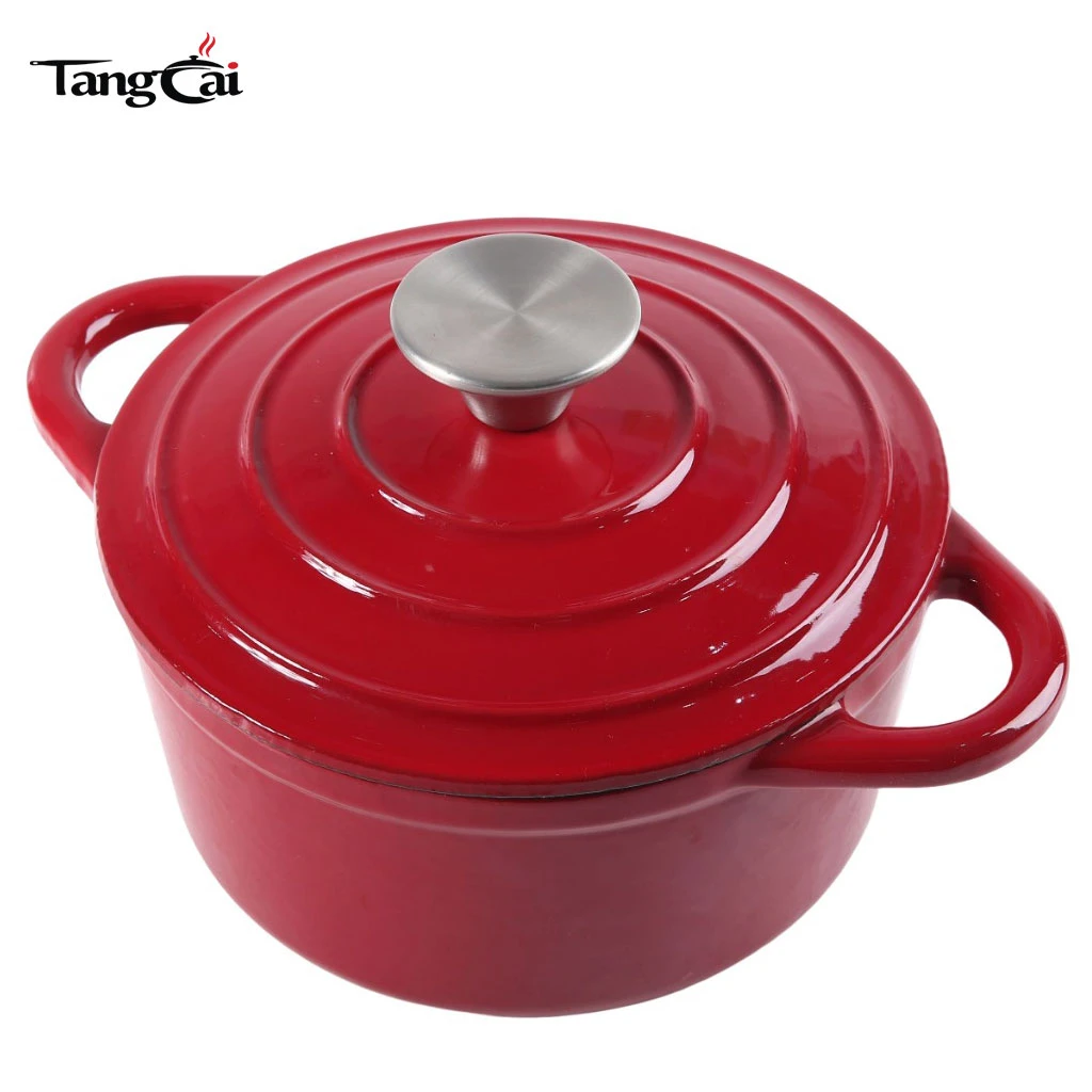 Red Enamel Cast Iron Dutch Oven 4.5L Capacity Deep Cooking Pot For Braising Stewing Roasting