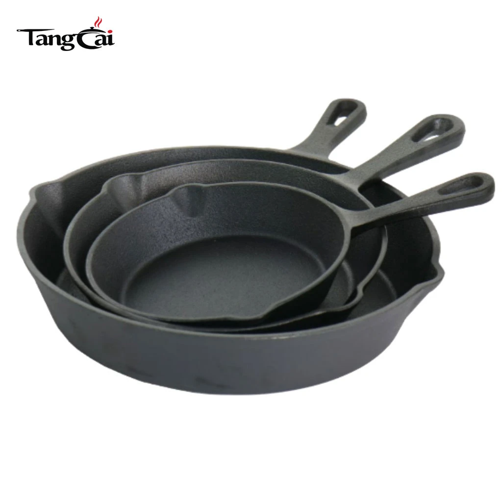 Factory Wholesale 3-Piece Heavy Duty Uncoated Cast Iron Skillet Frying Pan Set Non-stick Original Iron Pan Skillet Cookware Set