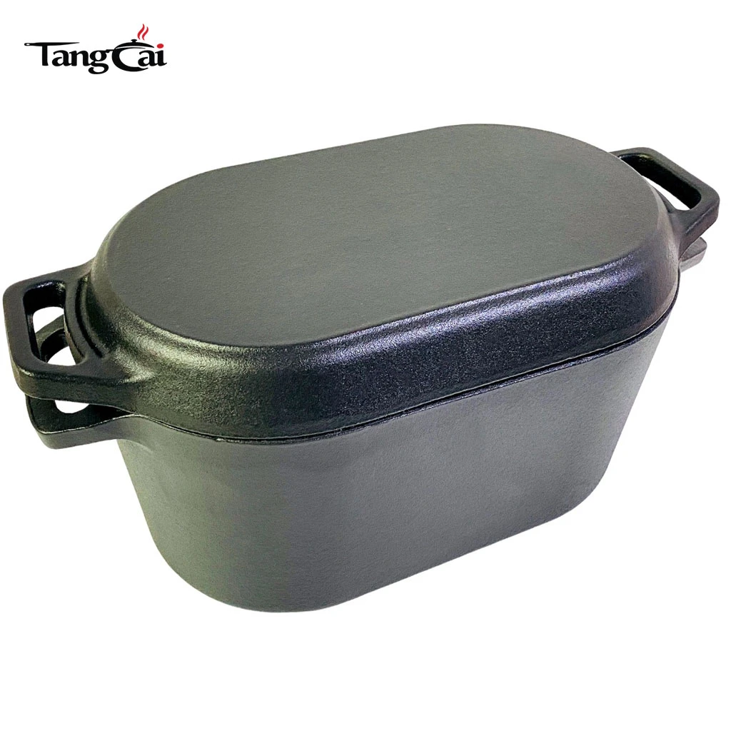 2in1 PreSeasoned Cast Iron Dutch Oven with Skillet Lid Loop Handles Heavy Bake Pan for Bread Baking Frying Camping BBQ Grilling