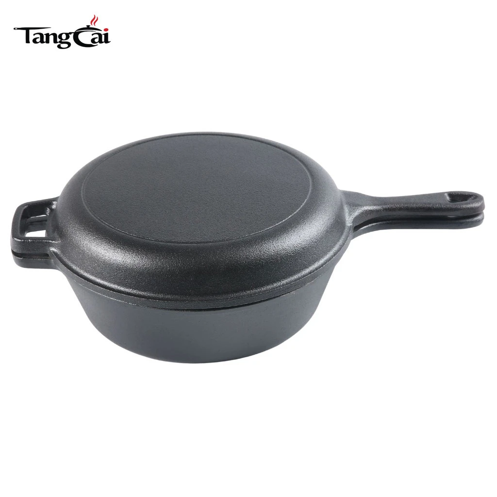 Cast Iron Combo Cooker PFAS-Free 2-in-1 3.2 Quart Dutch Oven and 10 Inch Skillet Set for Sourdough Baking, Frying, and Camping