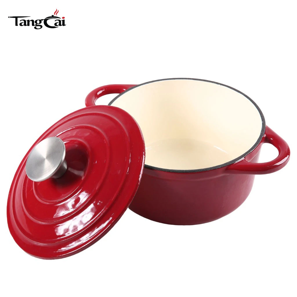 Red Enamel Cast Iron Dutch Oven 4.5L Capacity Deep Cooking Pot For Braising Stewing Roasting