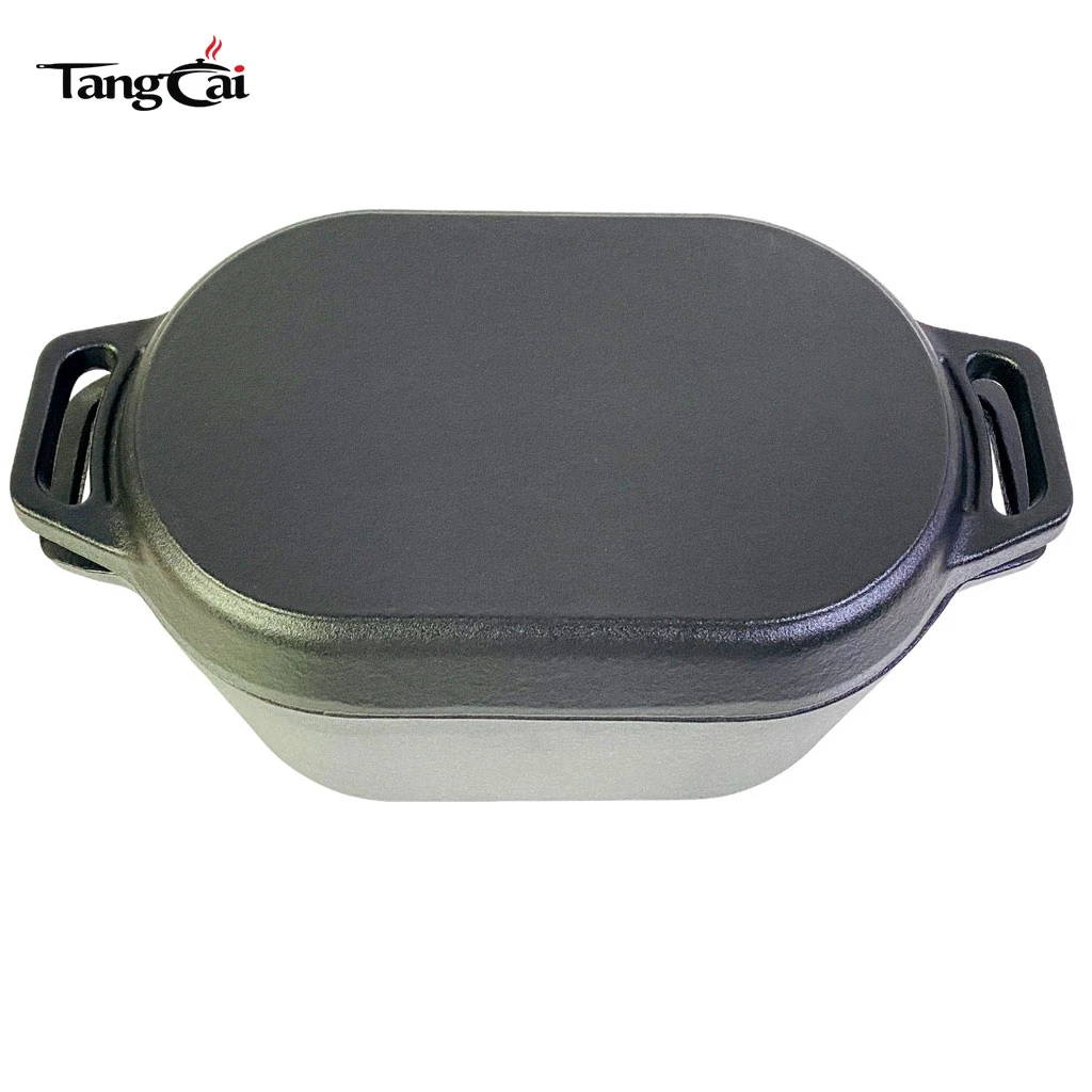2in1 PreSeasoned Cast Iron Dutch Oven with Skillet Lid Loop Handles Heavy Bake Pan for Bread Baking Frying Camping BBQ Grilling