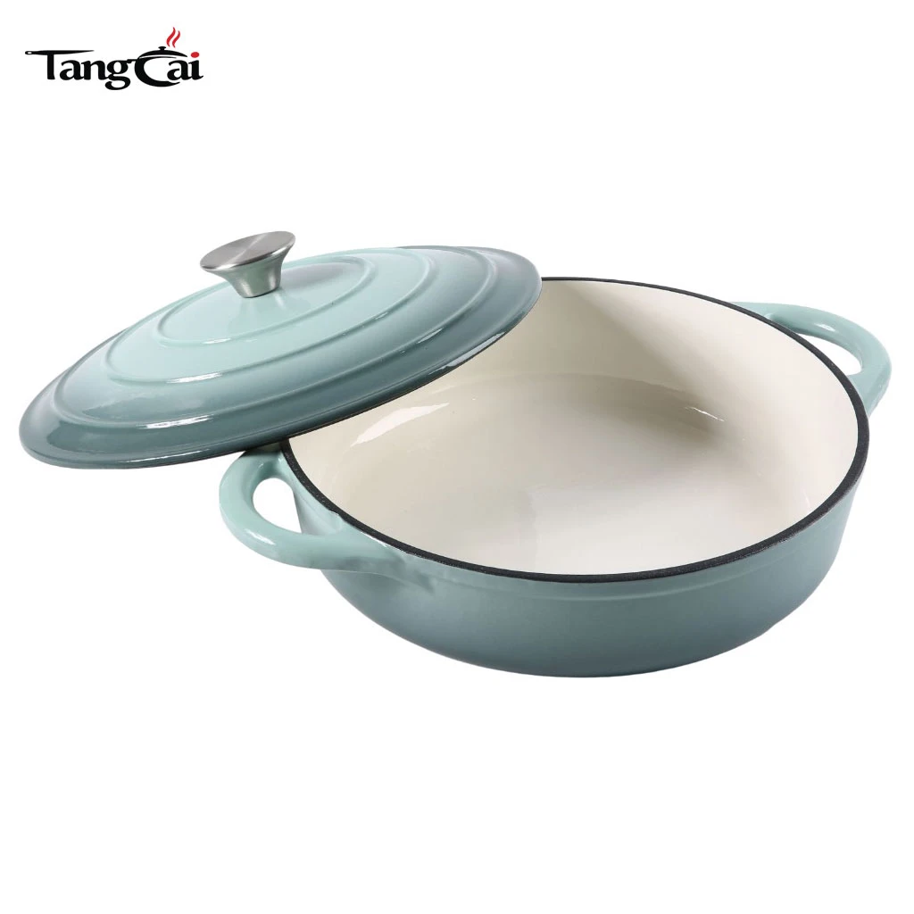 3.5QT Enameled Colorful Cast Iron Casseroles Shallow Braiser With Lid
