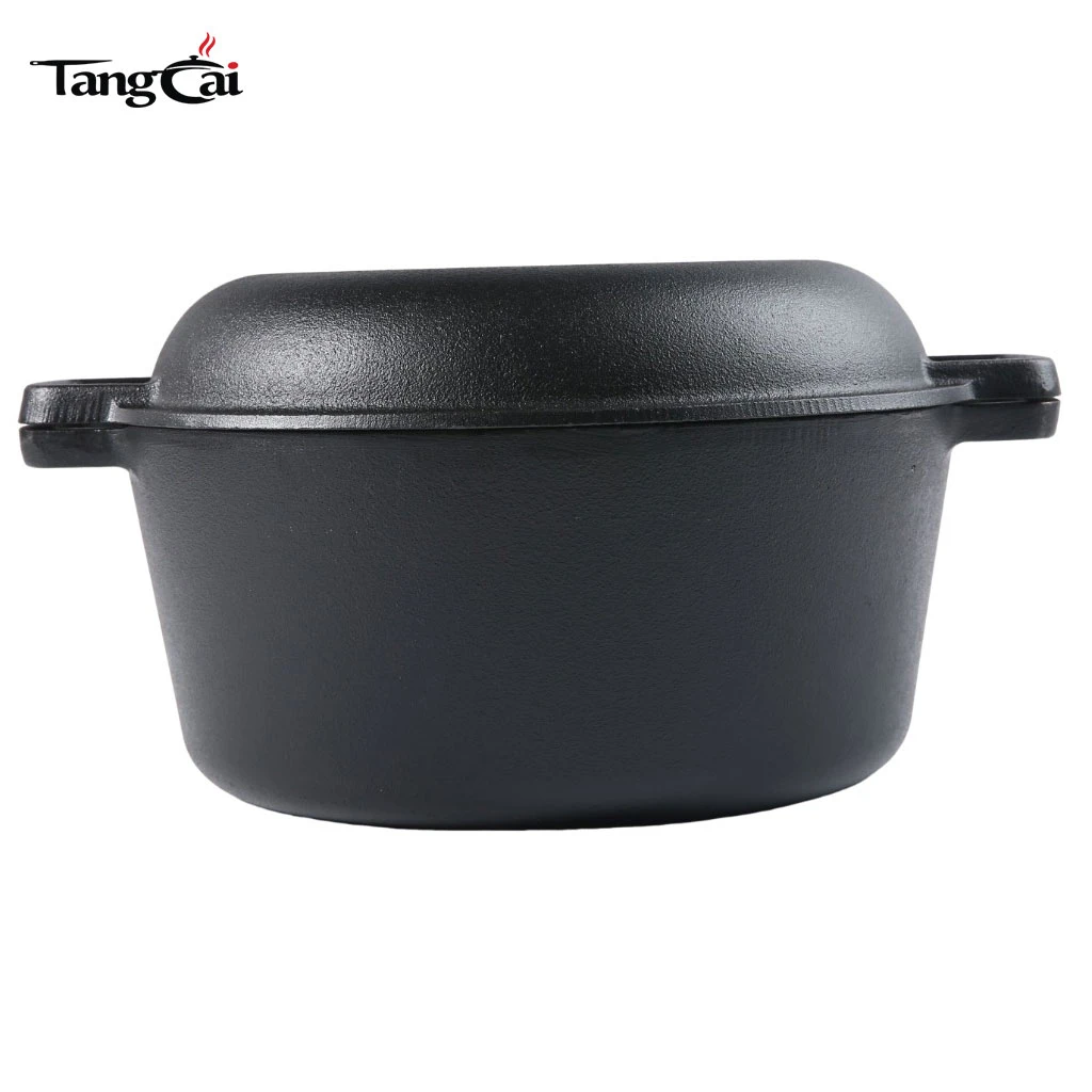 Hot Design Cast Iron Double Dutch Oven Pre-Seasoned 2-in-1 Cast Iron Cookware - Pot & Skillet Combo Cooker Oven-Safe