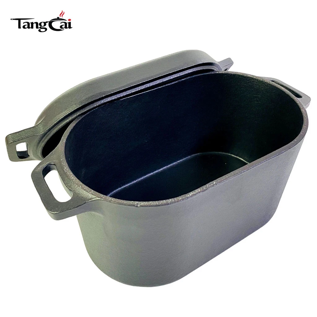 2in1 PreSeasoned Cast Iron Dutch Oven with Skillet Lid Loop Handles Heavy Bake Pan for Bread Baking Frying Camping BBQ Grilling