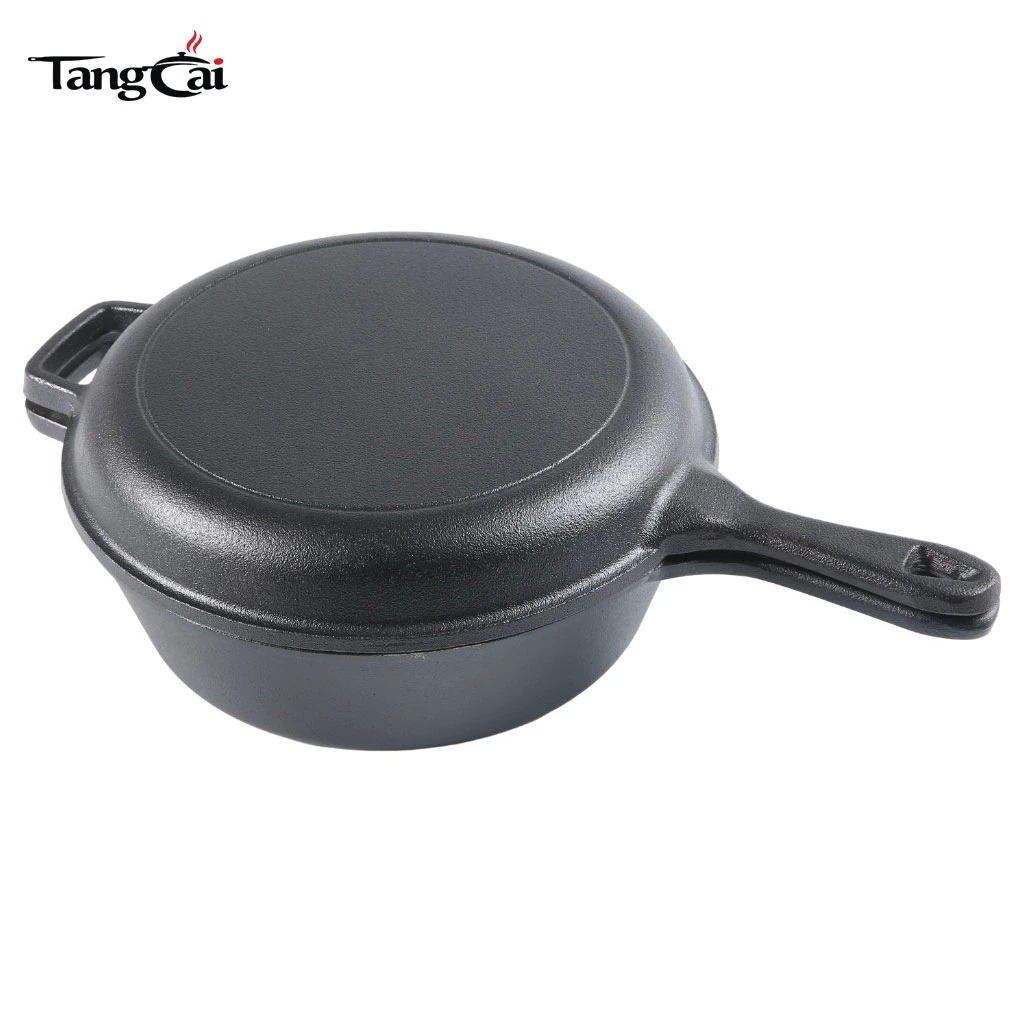 Cast Iron Combo Cooker PFAS-Free 2-in-1 3.2 Quart Dutch Oven and 10 Inch Skillet Set for Sourdough Baking, Frying, and Camping