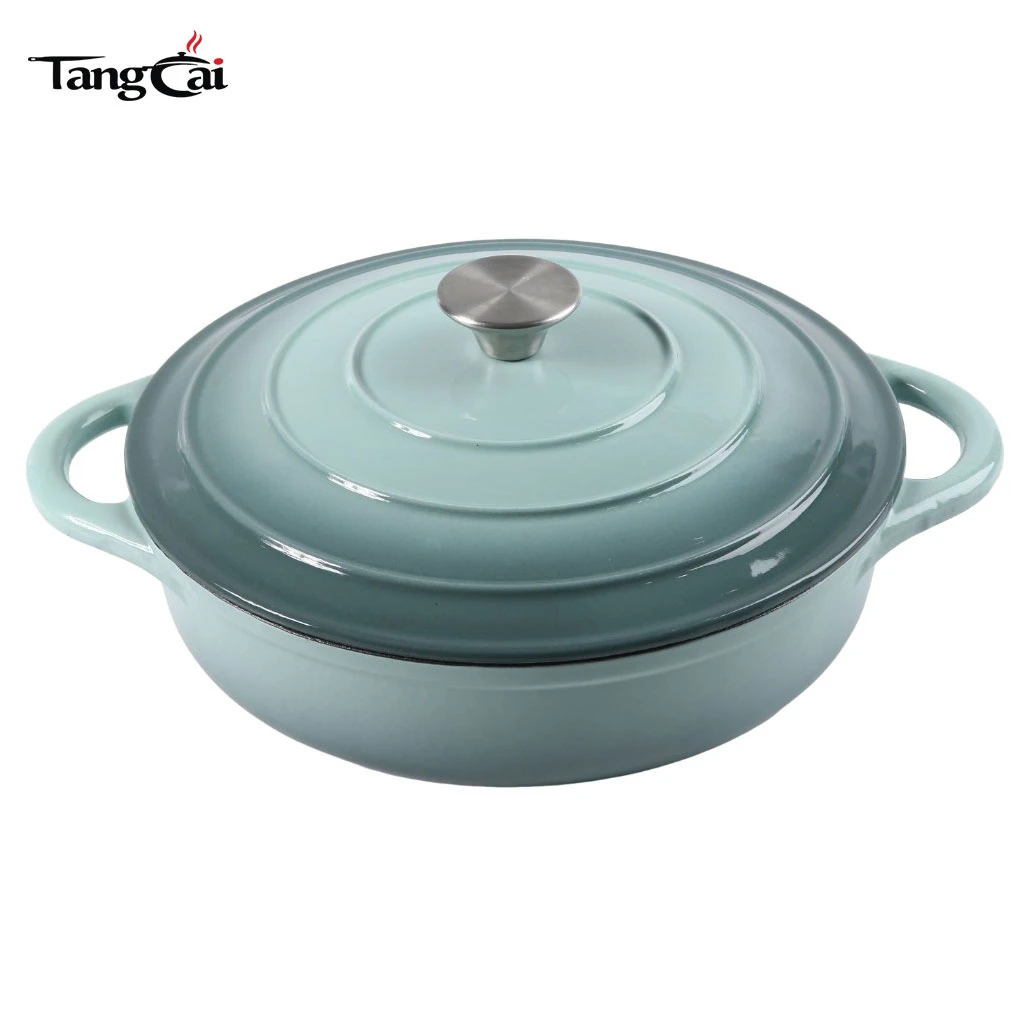 3.5QT Enameled Colorful Cast Iron Casseroles Shallow Braiser With Lid