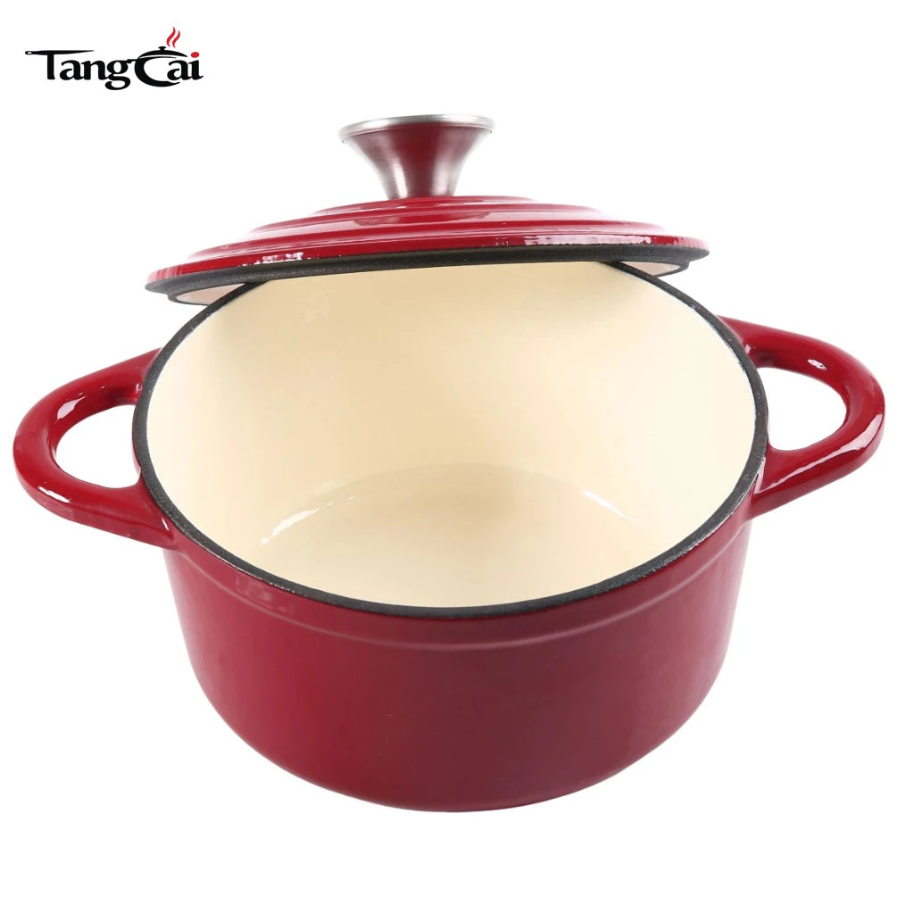 Red Enamel Cast Iron Dutch Oven 4.5L Capacity Deep Cooking Pot For Braising Stewing Roasting