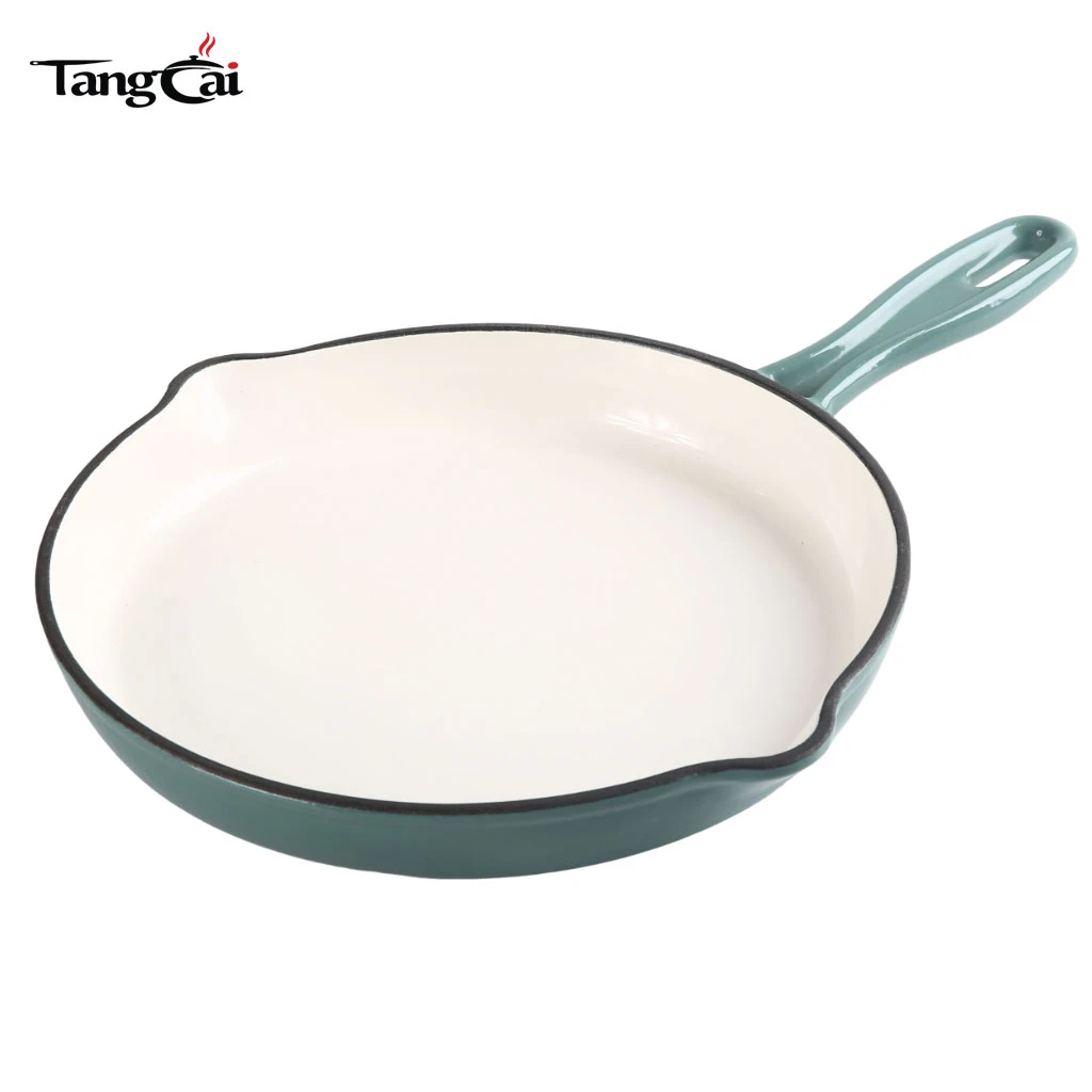 Factory Direct Sale 10 Inch 26cm Teal Color Enameled Cast Iron Pan Round Skillet For Brands and Retailers