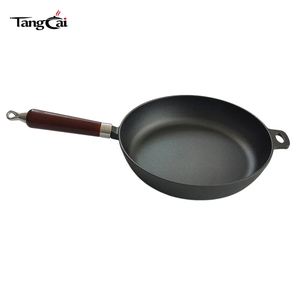 Factory Wholesale Camping Fry Pan Detachable Handle Non-Stick Cast Iron Skillet Set With Wooden Handle
