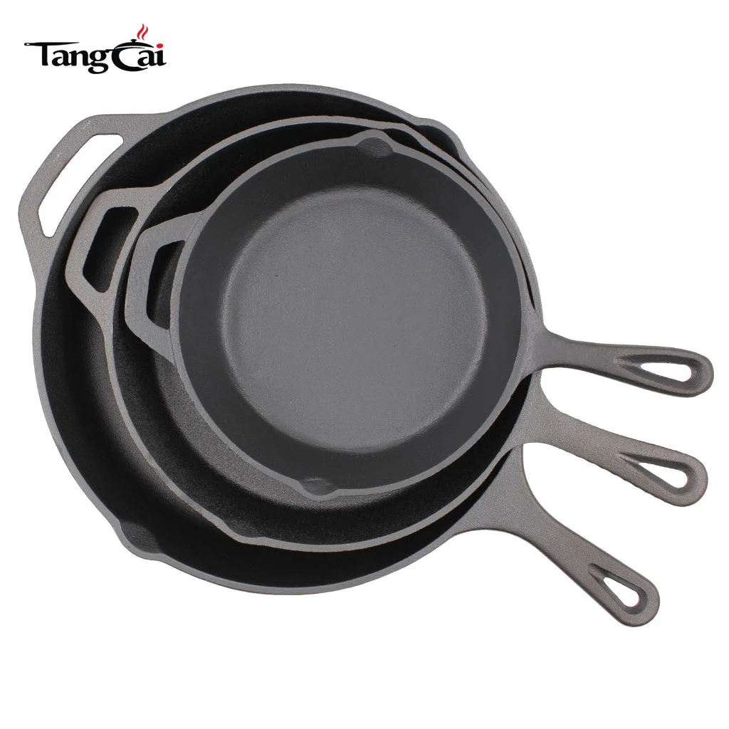 Factory Wholesale Heavy Duty 3-Piece Uncoated Non-Stick Cast Iron Skillet Frying Pan Iron Pan Skillet Set