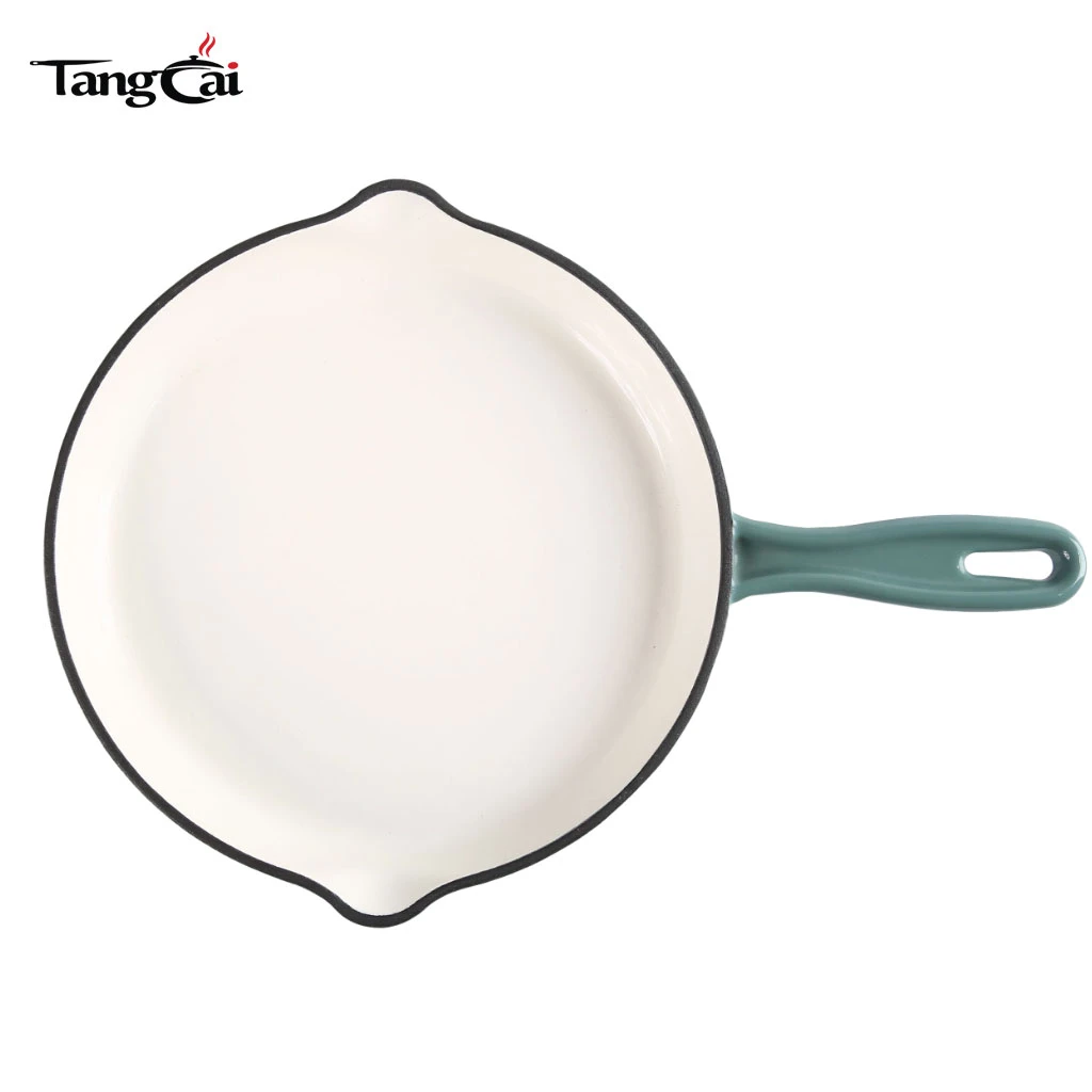 Factory Direct Sale 10 Inch 26cm Teal Color Enameled Cast Iron Pan Round Skillet For Brands and Retailers