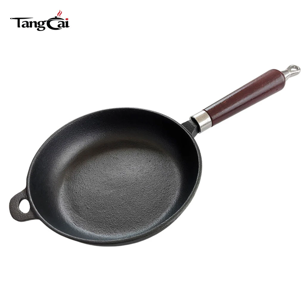 Factory Wholesale Camping Fry Pan Detachable Handle Non-Stick Cast Iron Skillet Set With Wooden Handle