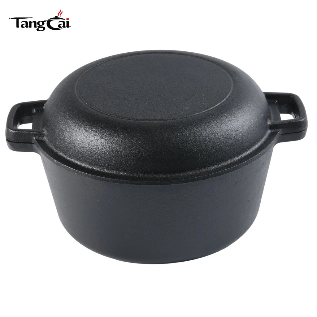 Hot Design Cast Iron Double Dutch Oven Pre-Seasoned 2-in-1 Cast Iron Cookware - Pot & Skillet Combo Cooker Oven-Safe