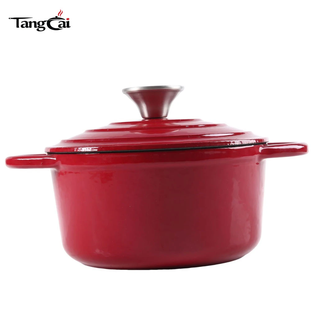 Red Enamel Cast Iron Dutch Oven 4.5L Capacity Deep Cooking Pot For Braising Stewing Roasting