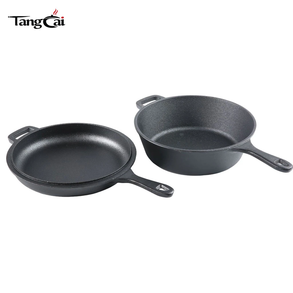 Cast Iron Combo Cooker PFAS-Free 2-in-1 3.2 Quart Dutch Oven and 10 Inch Skillet Set for Sourdough Baking, Frying, and Camping