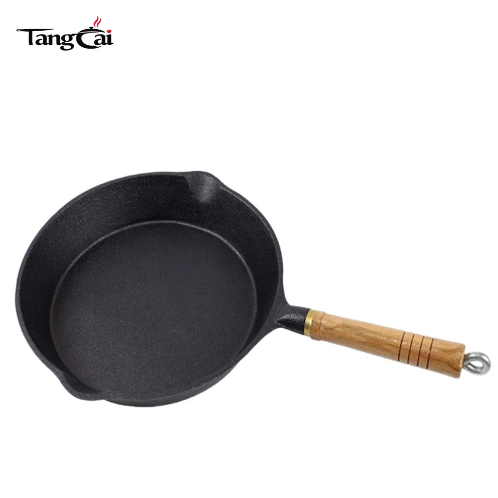 3‑Piece Mini Cast‑Iron Skillet Set &ndash; Pre‑Seasoned, Non‑Stick, Wood‑Handled Frying Pans with Removable Handles and double spouts 6inch 8inch 10inch