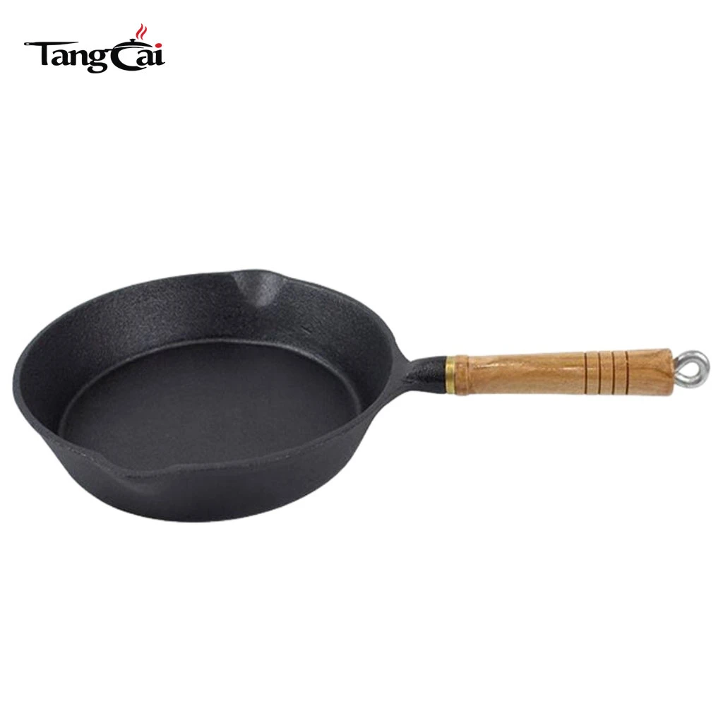 3‑Piece Mini Cast‑Iron Skillet Set &ndash; Pre‑Seasoned, Non‑Stick, Wood‑Handled Frying Pans with Removable Handles and double spouts 6inch 8inch 10inch