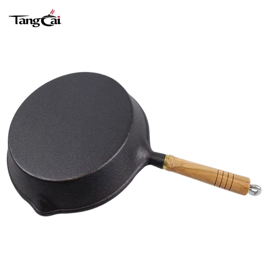 3‑Piece Mini Cast‑Iron Skillet Set &ndash; Pre‑Seasoned, Non‑Stick, Wood‑Handled Frying Pans with Removable Handles and double spouts 6inch 8inch 10inch
