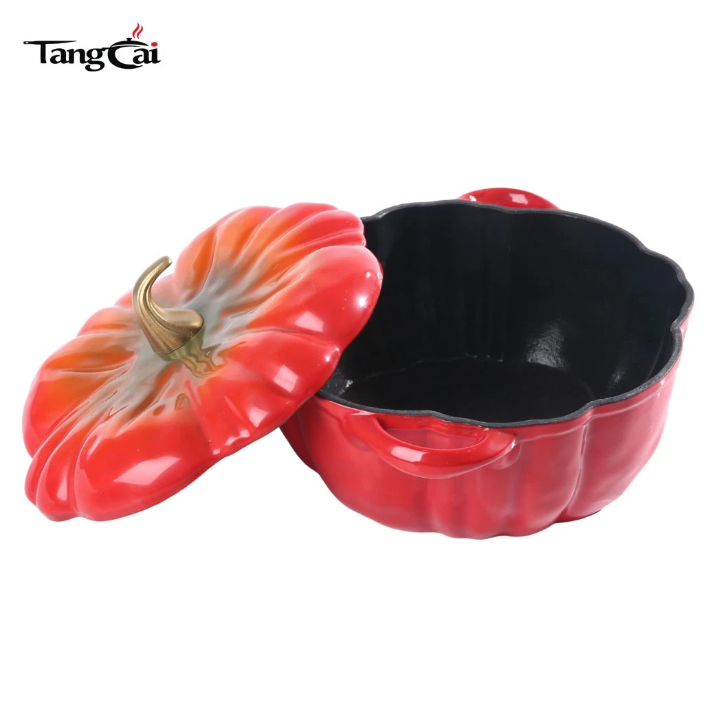 Gradient Red Pumpkin Shaped Enamel Cast Iron Dutch Oven with Matte Black Inner Coating