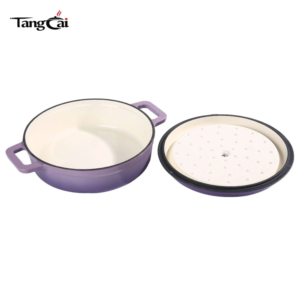 Mini Purple 3.5QT Shallow Enameled Cast Iron Dutch Oven, Small Individual Casserole Pot, Single-Serve Seafood Cookware