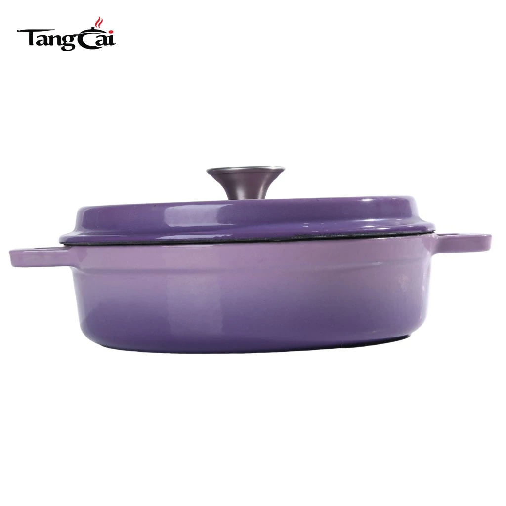 Mini Purple 3.5QT Shallow Enameled Cast Iron Dutch Oven, Small Individual Casserole Pot, Single-Serve Seafood Cookware