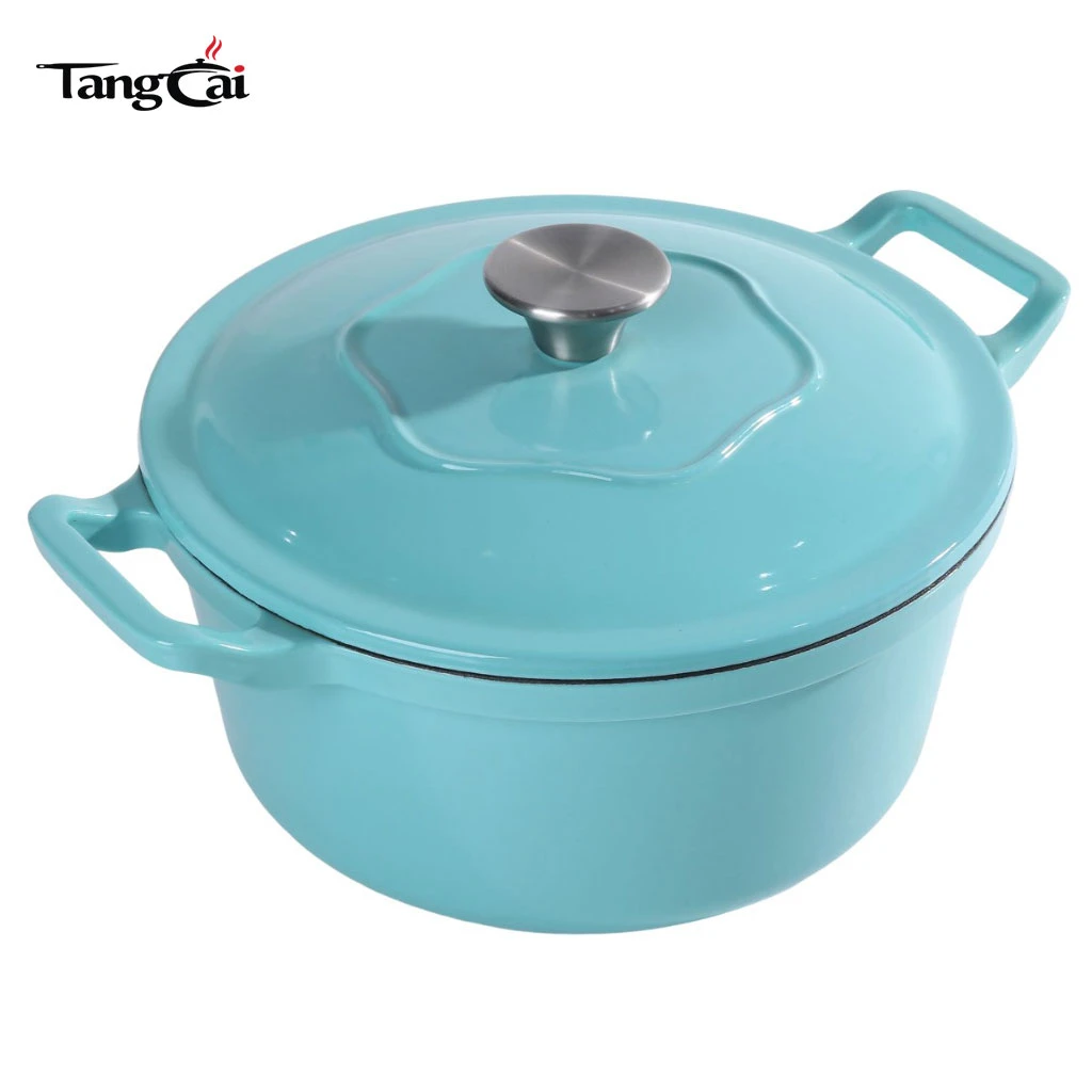 Classic 5QT Round Enameled Cast Iron Dutch Oven- Tiffany Blue Casserole Soup Pot for Sourdough Bread Baking