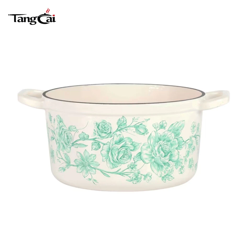 2026 Trending Cookware Vintage Floral 5QT Enamel Cast Iron Dutch Oven Nonstick Casserole Pot with Lid for Brands & Private Label