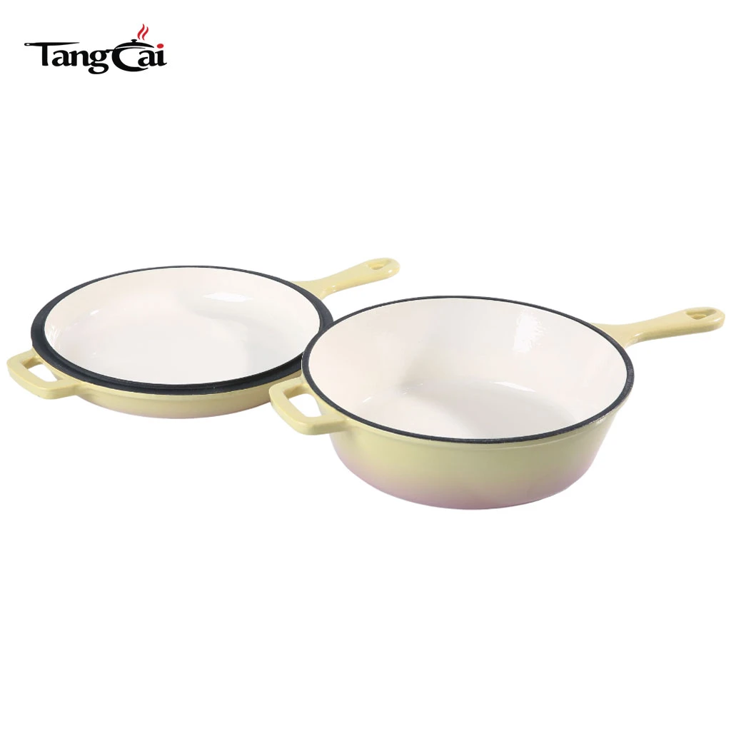 Enameled Cast Iron 2-in-1 Multi Combo Cooker with Long Handle