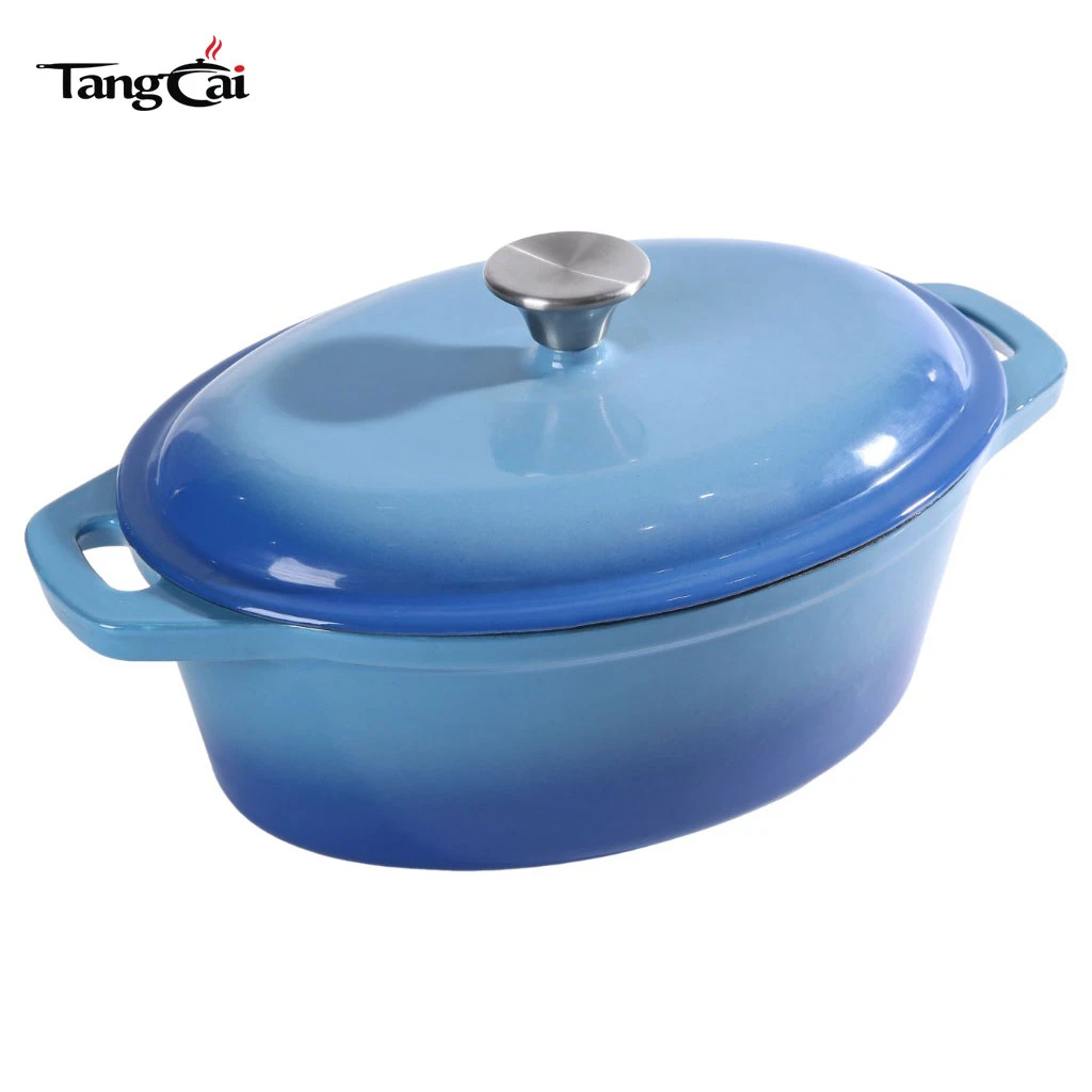 Oval Shape Large Capacity Enameled Cast Iron Dutch Oven with Lid, Big Size Casserole Pot for Slow Stewing