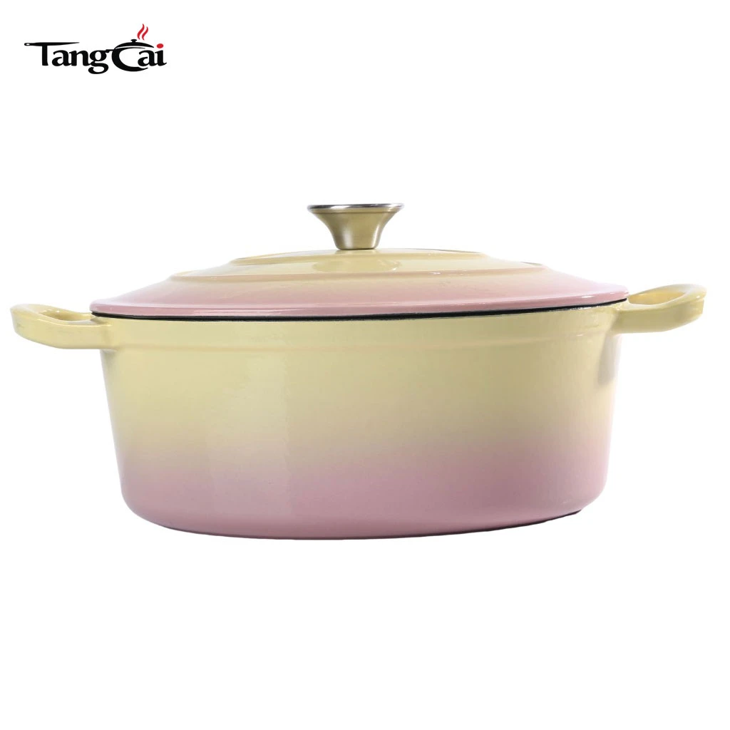 All In One Cookware 6.5QT Oval Enameled Cast Iron Dutch Oven - Oval Large Soup Pot with Lid for Home Kitchen and Catering