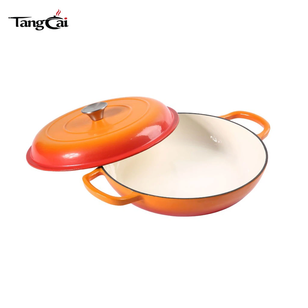 Enameled Cast Iron Dutch Oven Braiser, 3.8 Quart Shallow Enamel Skillet Pot with Lid
