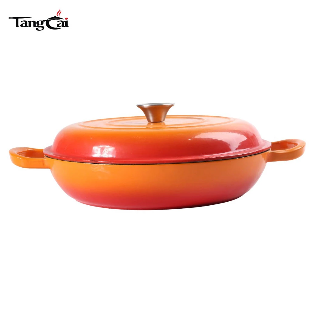 Enameled Cast Iron Dutch Oven Braiser, 3.8 Quart Shallow Enamel Skillet Pot with Lid