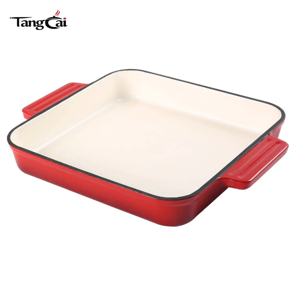 Red Enameled Cast Iron Roaster Pan | Rectangular Casserole Dish with Dual Side Handles