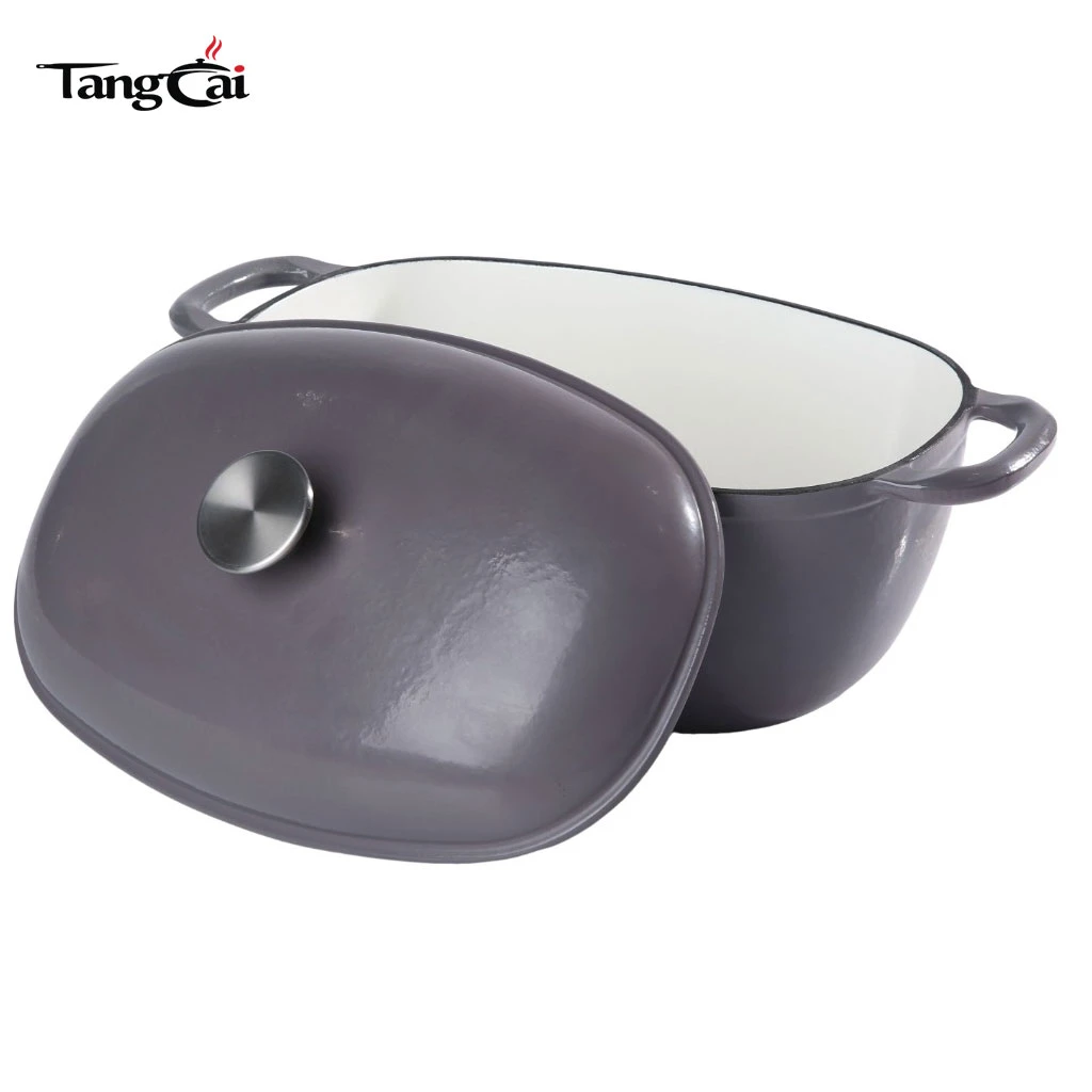 Extra Large Capacity Enameled Cast Iron Dutch Oven, Oversized Oval Big Casserole Pot with Thick Curved Loop Handles