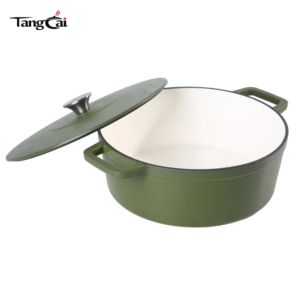 Custom 6.5QT Matte Dark Green Enamel Cast Iron Dutch Oven with Flat Lid
