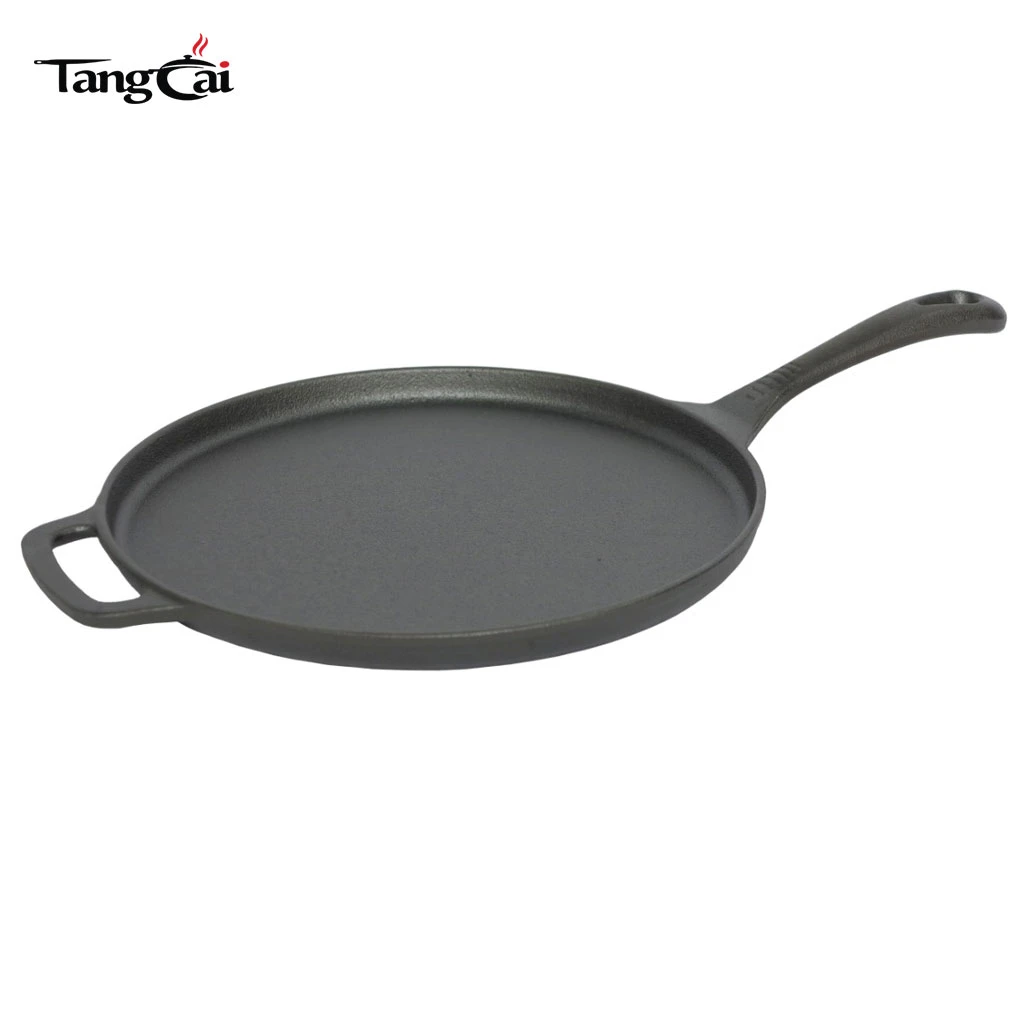 12Inch Pre-Seasoned Cast Iron Flat Griddle Pan, Round Crepe & Pizza Pan with Dual Handles, Cast Iron Tawa for Roti, Tortillas & Breakfast