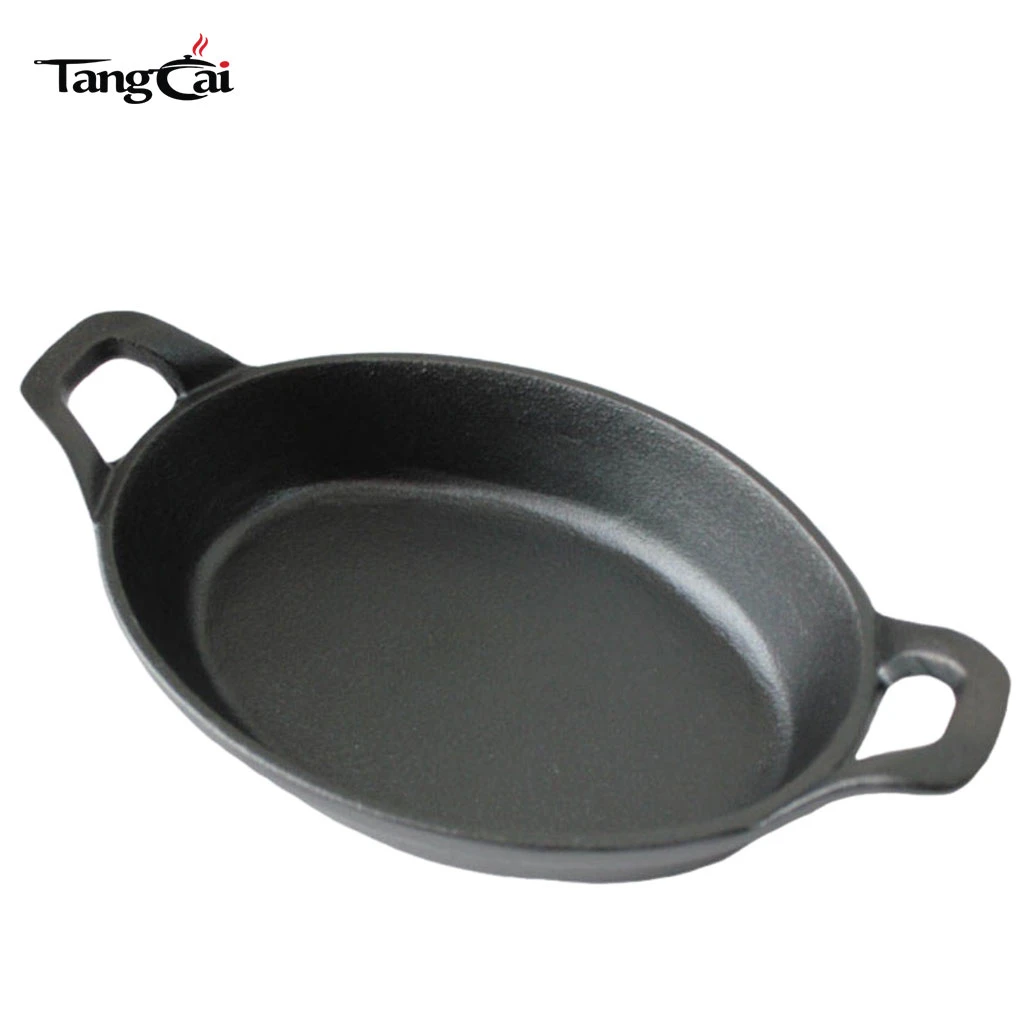 6 Pack 4.7 x 8.8 Inch Mini Cast Iron Skillet Set - Small Cast Iron Oval Serving Sizzling Plate Set