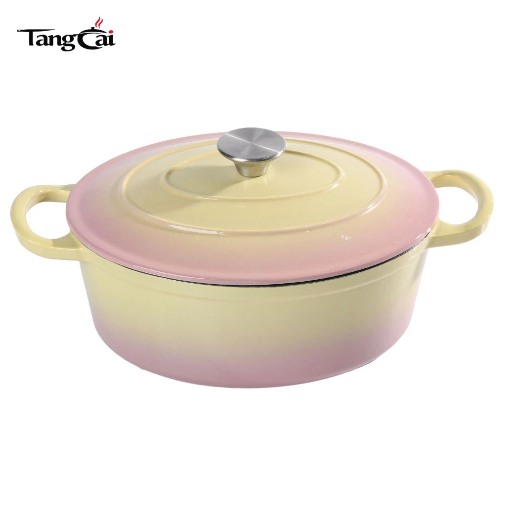 All In One Cookware 6.5QT Oval Enameled Cast Iron Dutch Oven - Oval Large Soup Pot with Lid for Home Kitchen and Catering
