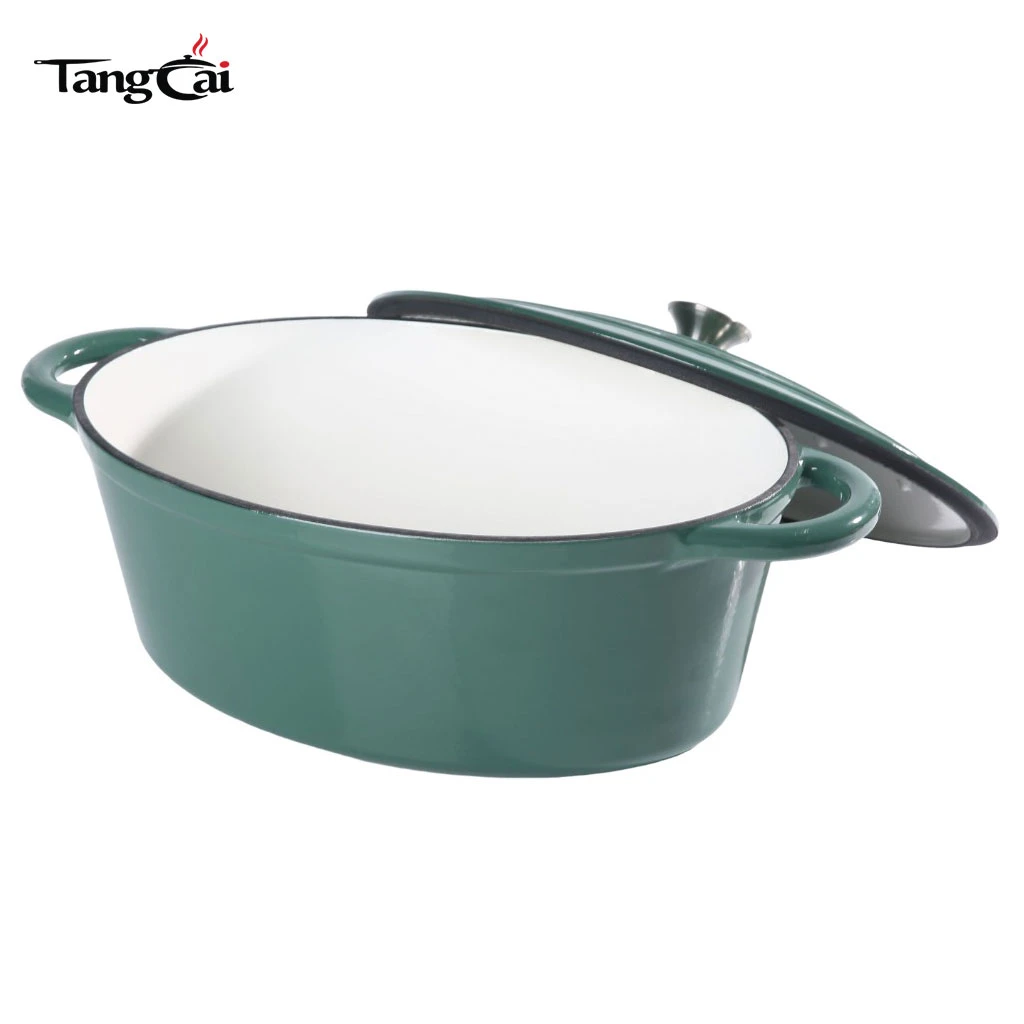 Large 7 Quart Enameled Cast Iron Oval Dutch Oven with Lid