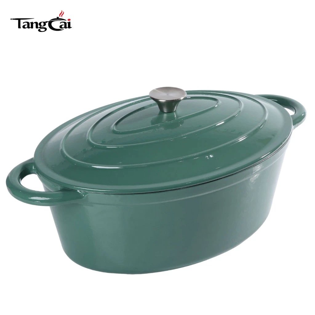 Large 7 Quart Enameled Cast Iron Oval Dutch Oven with Lid