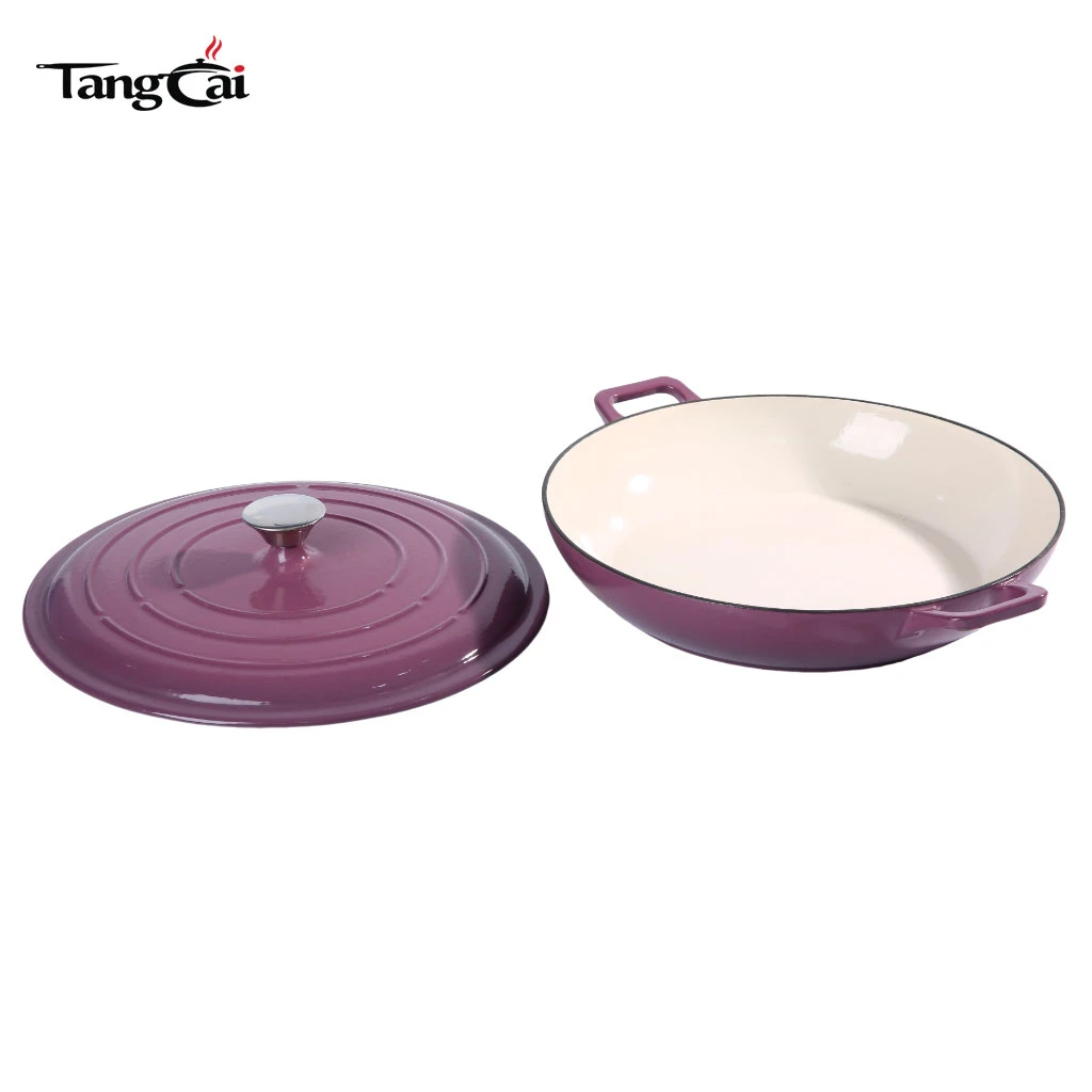 Grape Purple Enameled Cast Iron Shallow Dutch Oven, 3.8QT Multi-purpose Seafood Casserole Pan