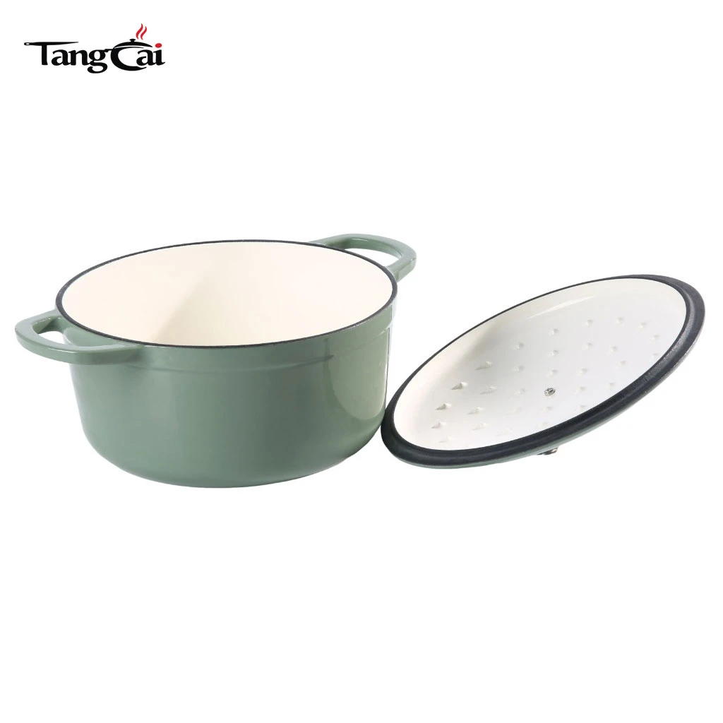 Modern Sage Green 5QT Enamel Cast Iron Dutch Oven with Gold Knob for Sourdough Bread Baking