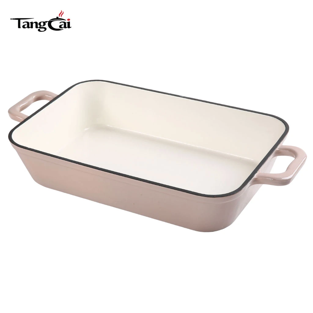 Rectangular Enameled Cast Iron Deep Roasting Pan - Heavy Duty Baking Tray Nonstick Durable Lasagna Pan