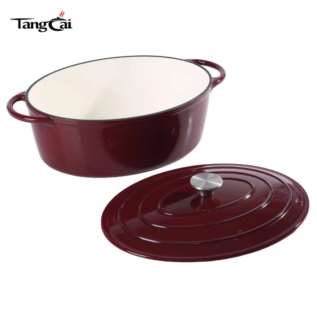 Large 7Quart Oval Enameled Cast Iron Dutch Oven, Family Size Casserole Pot with Curved Loop Handles, Multi-use Cookware All Stovetop Workable
