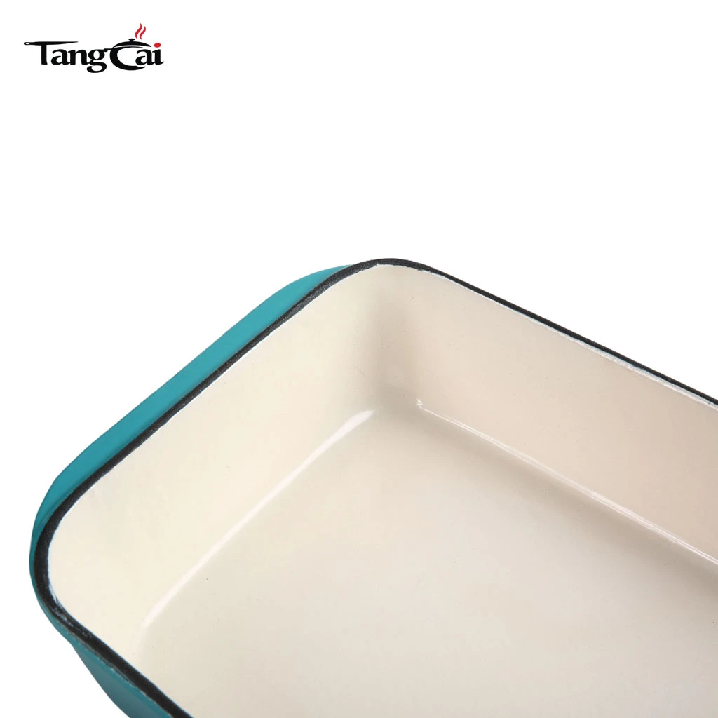 Custom Teal Color Enameled Cast Iron Roasting Pan - Rectangular Seafood Casserole Dish