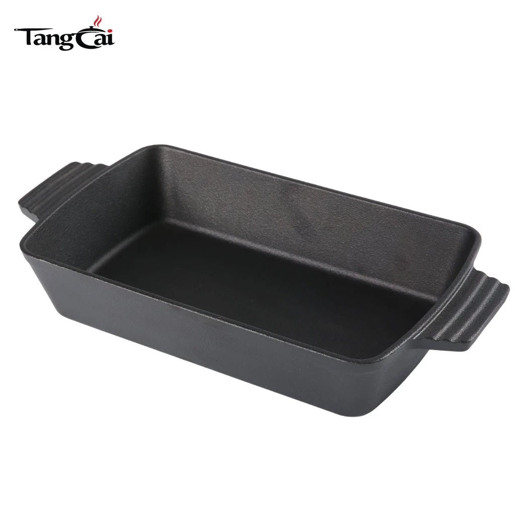 Pre-seasoned Cast Iron Roaster, Rectangular Deep Baking Dish for Casserole, Focaccia, Lasagna