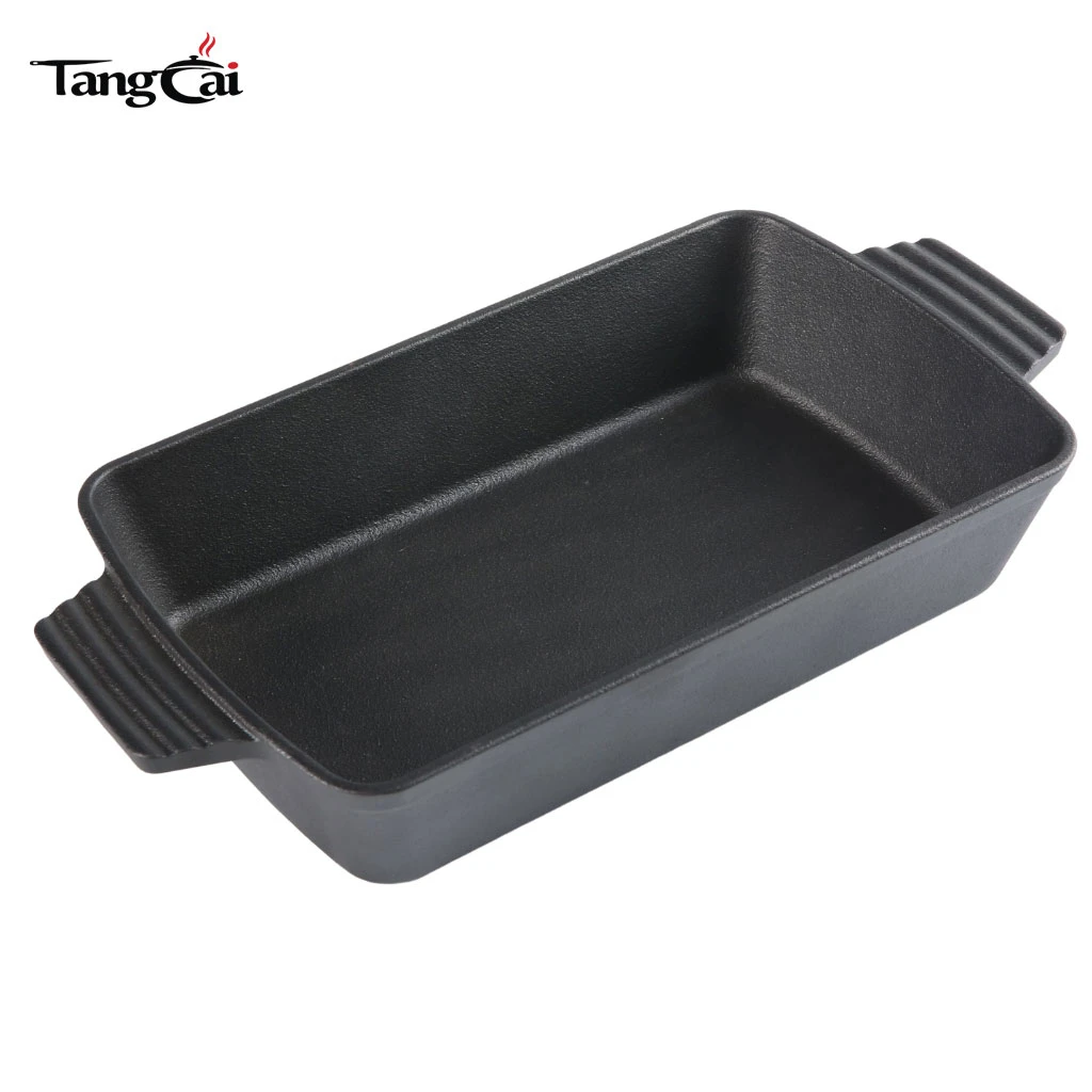 Pre-seasoned Cast Iron Roaster, Rectangular Deep Baking Dish for Casserole, Focaccia, Lasagna